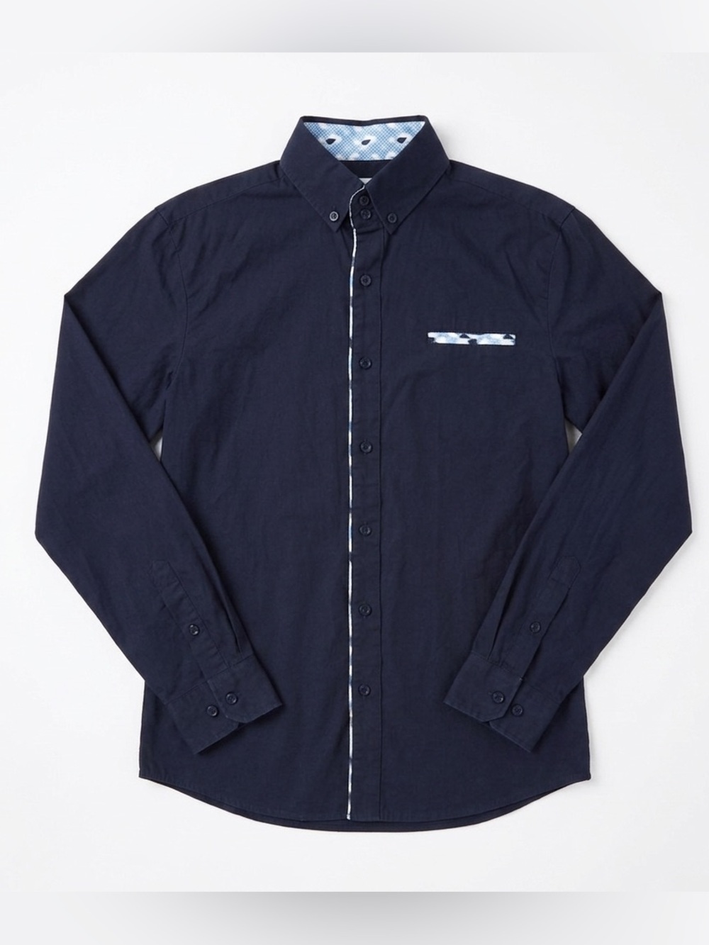 Tomsware Navy Dress Shirt with Plaid Collar